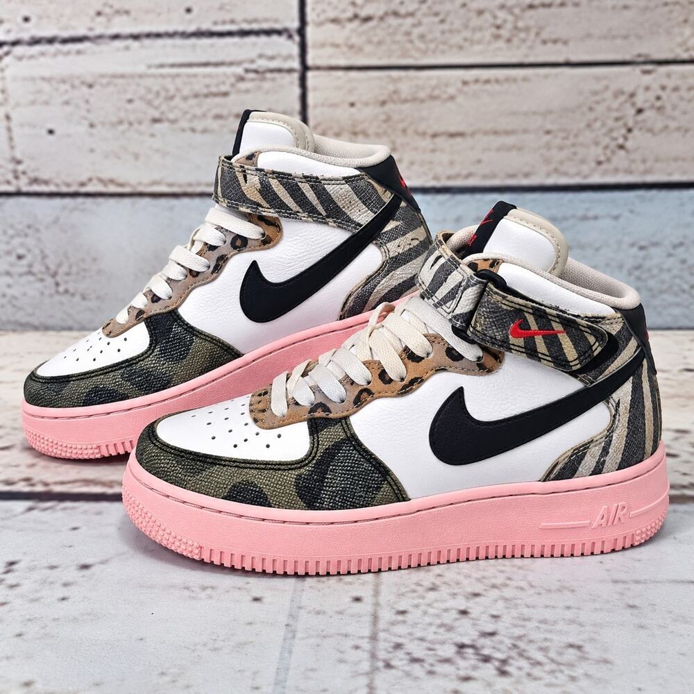 Nike Air Force 1 Mid DZ4841-100 Animal Print Pink Zebra Leopard Women's 5